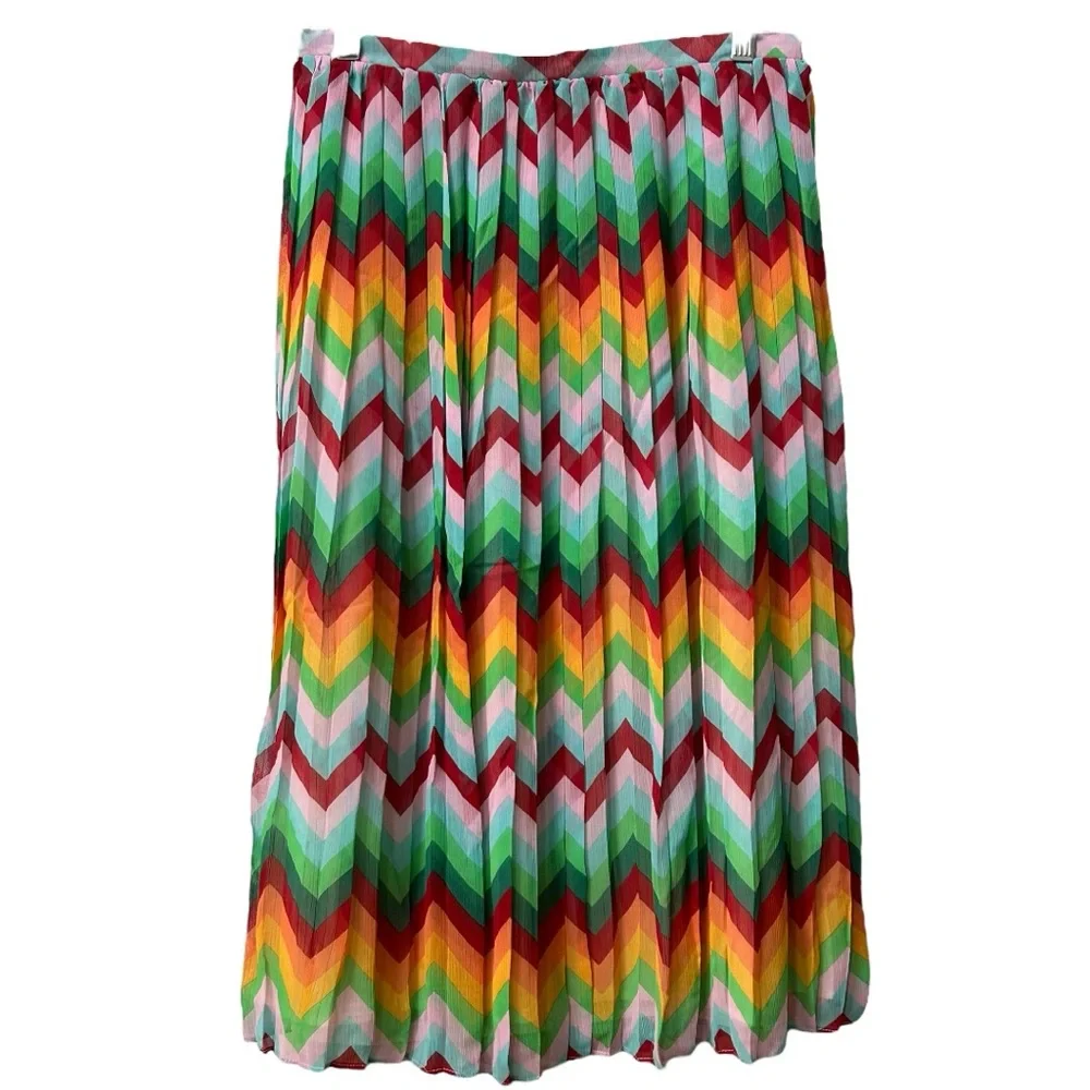 Romeo +‎ Juliet NWT Women’s Couture Multicolor Chevron Pleated Midi Skirt  Sz M